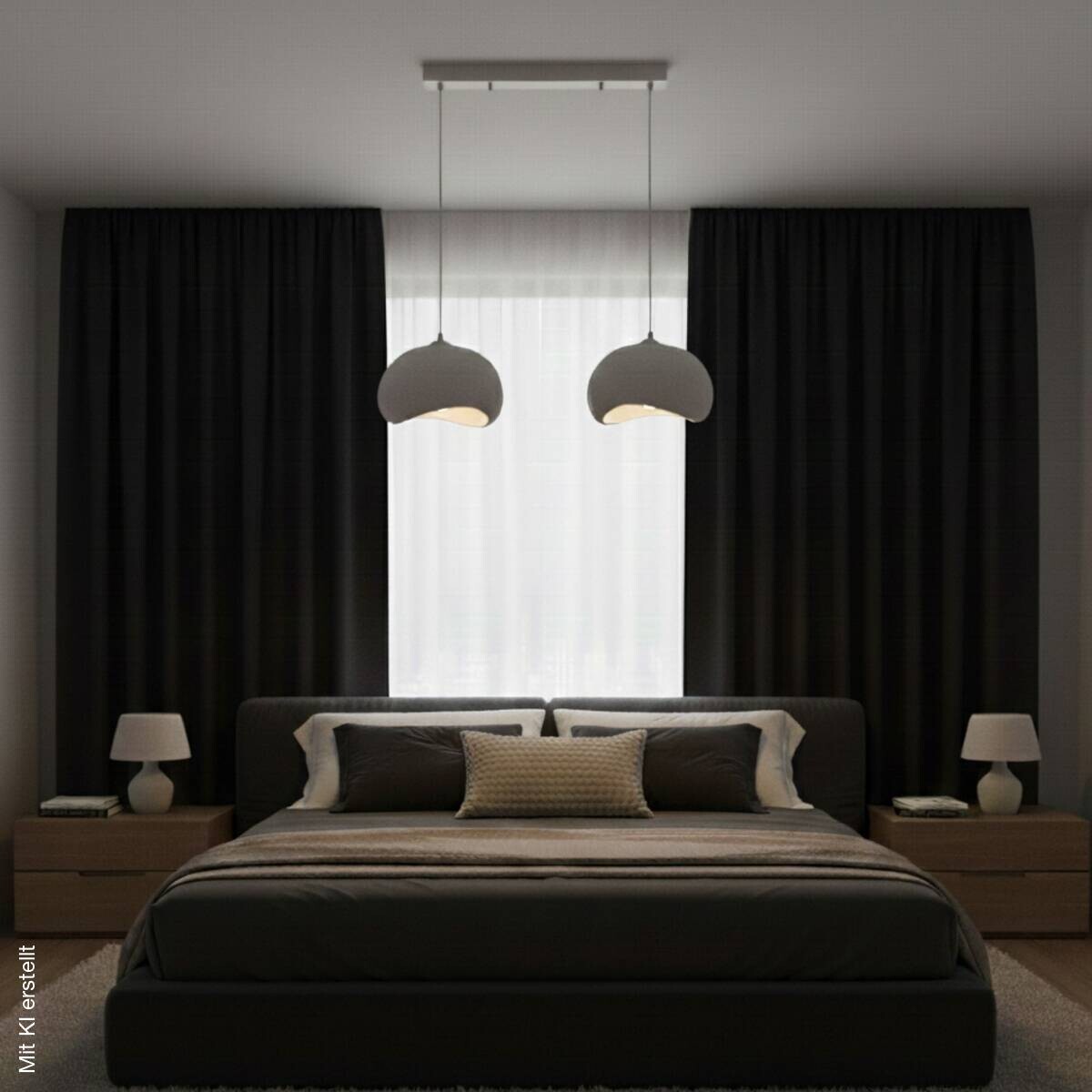 Opviq Pendelleuchte Yontu-15852-A weiß Metall Polyester-Mischgewebe B/H/L: ca. 29x120x34 cm E27 2 Brennstellen