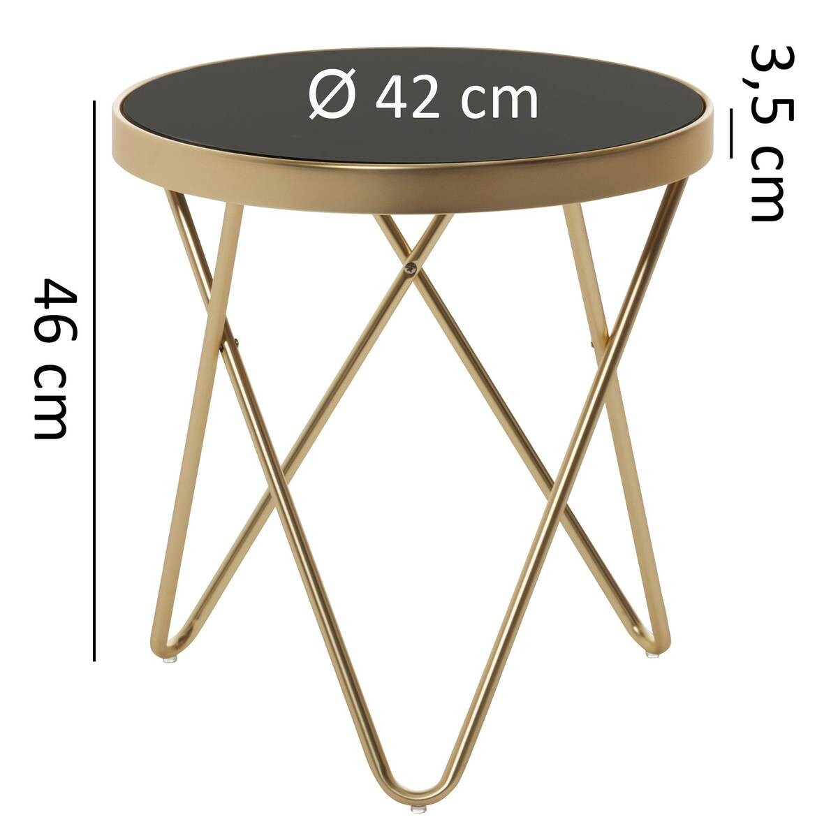 Beistelltisch schwarz gold Lack matt Glas Stahl B/H/T: ca. 42x46x42 cm