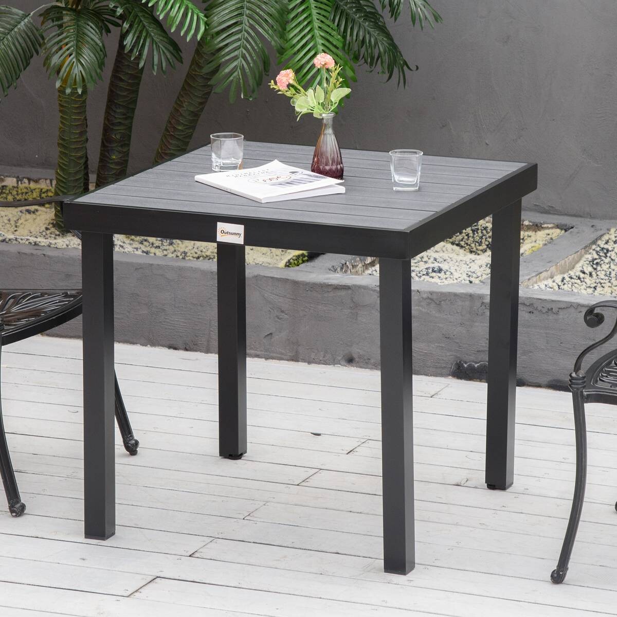 Outsunny Gartentisch schwarz Aluminium B/H/L: ca. 80x74x80 cm