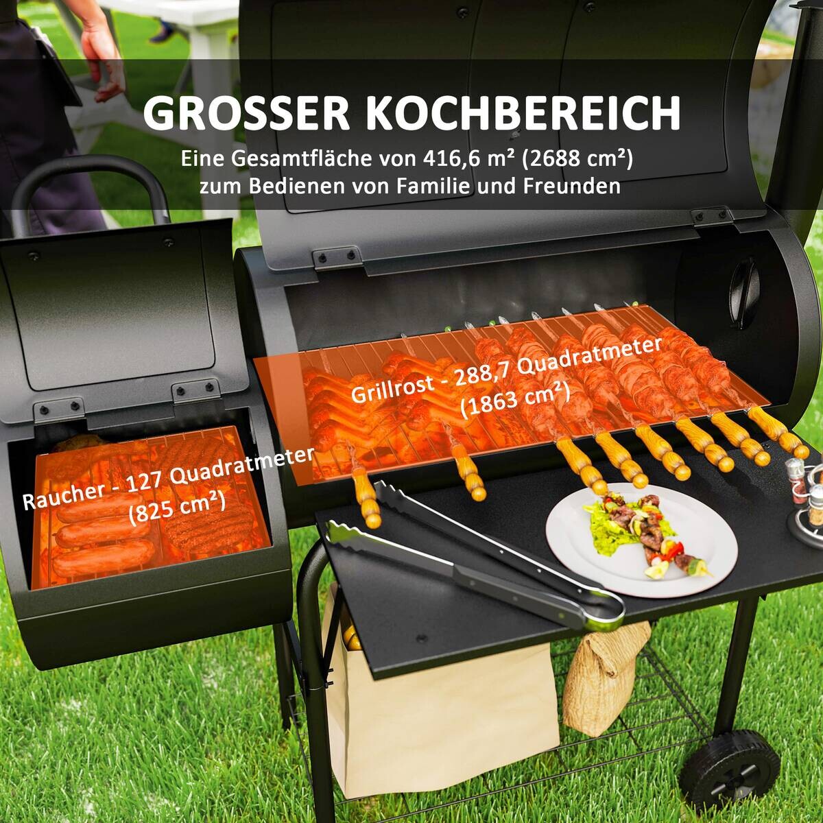 Outsunny Holzkohlegrill Stahl B/H/L: ca. 60x120x109 cm
