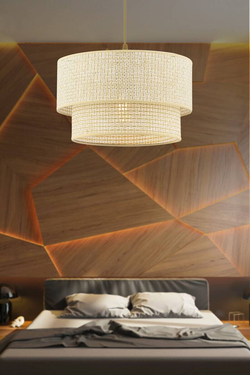 Opviq Pendelleuchte Echo creme Baumwolle B/H/T/L/D: ca. 30x65x30x30x30 cm E27 1 Brennstellen