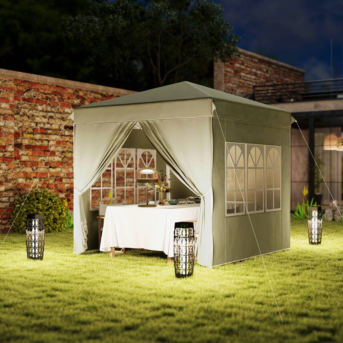 Outsunny Pavillon cremeweiß Metall B/H/L: ca. 248x270x248 cm