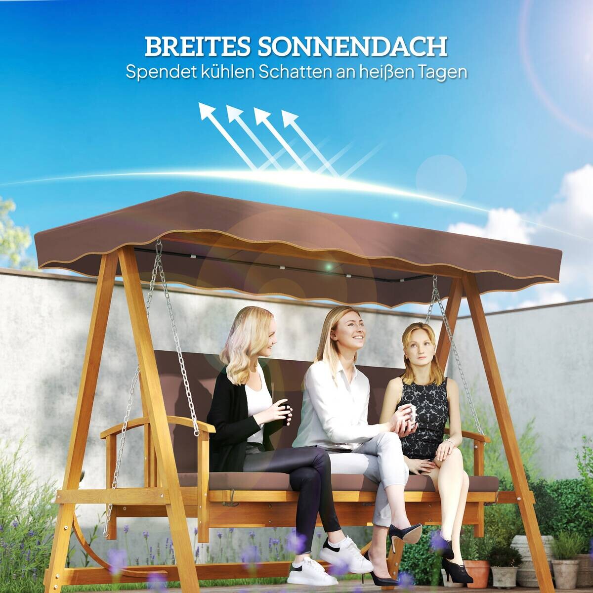 Outsunny Hollywoodschaukel braun Holz B/H/L: ca. 130x181x236 cm