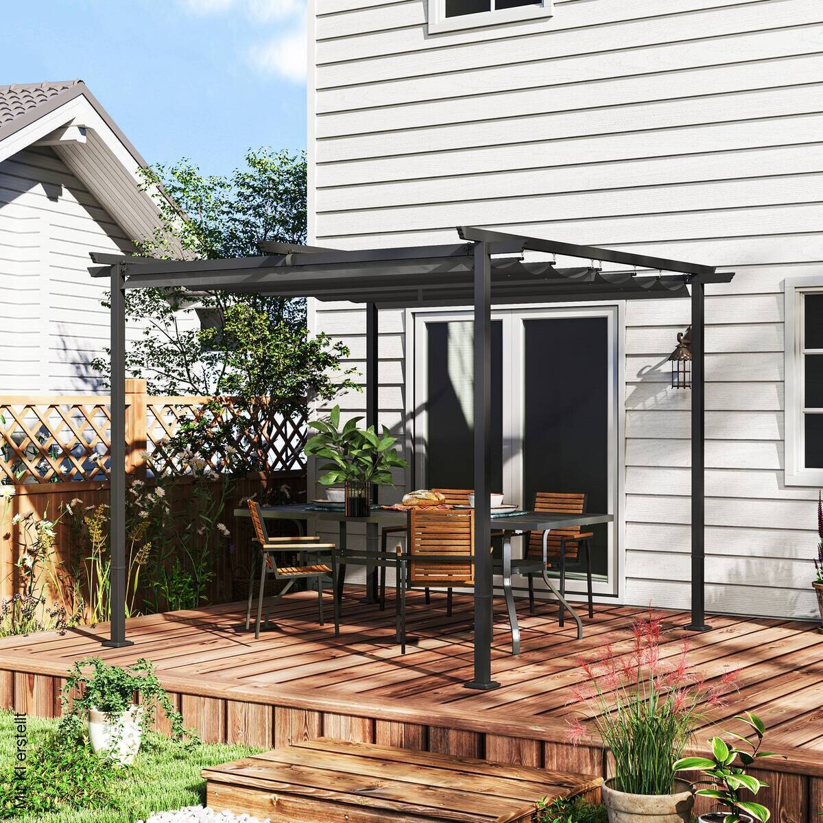 Outsunny Pergola dunkelgrau Metall B/H/L: ca. 300x227x300 cm