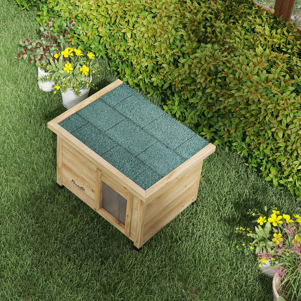 PawHut Katzenhaus gelb Holz B/H/L: ca. 45x43x57 cm