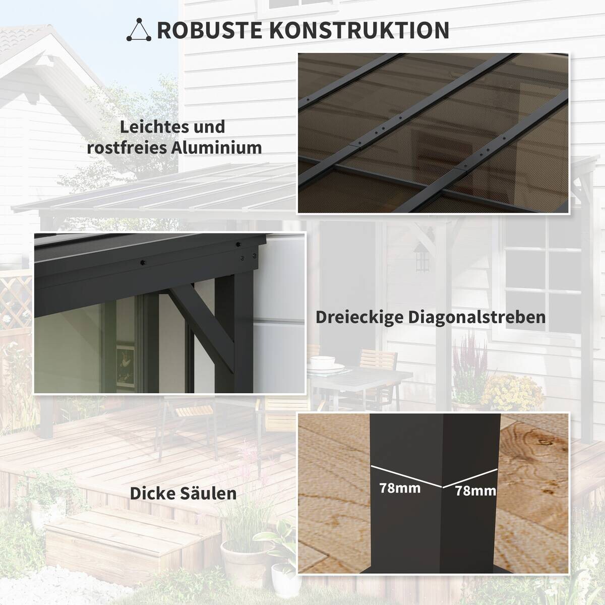 Outsunny Pergola dunkelgrau Metall B/H/L: ca. 294x258x306 cm