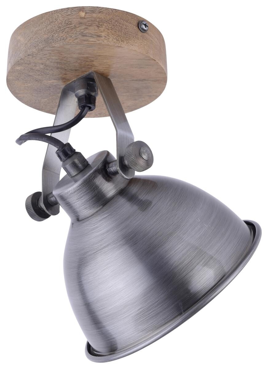 Just Light Spot Samia stahlfarbig Echtholz Metall B/H/T: ca. 15x22x17 cm E14 1 Brennstellen