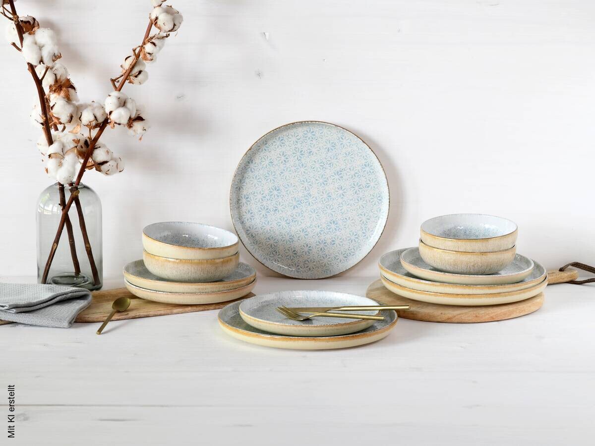 CreaTable Tafelservice Uno Emiliana blau Steinzeug 12 tlg.