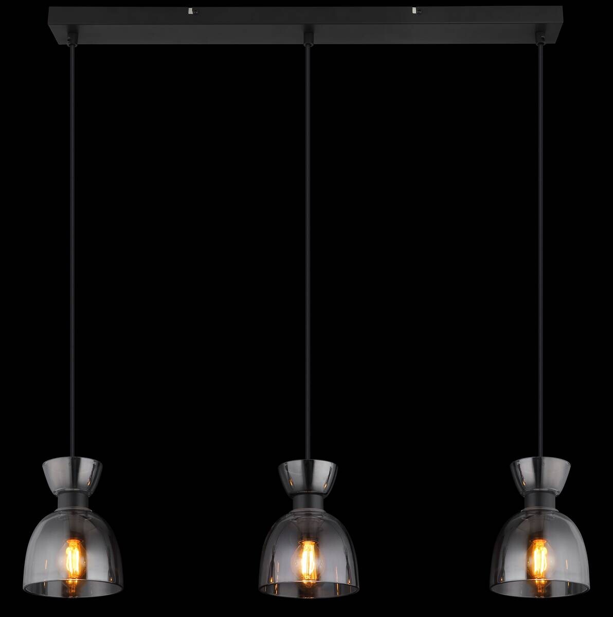 GLOBO Pendelleuchte schwarz Rauch mattschwarz Metall Glas B/H: ca. 65x120 cm E14 3 Brennstellen