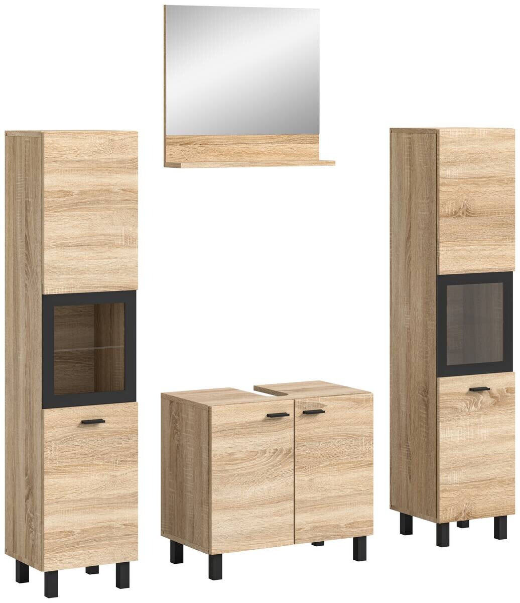 Badezimmer-Set BOSTON Eiche Sonoma Nachbildung schwarz B/H/T: ca. 137x186x33 cm
