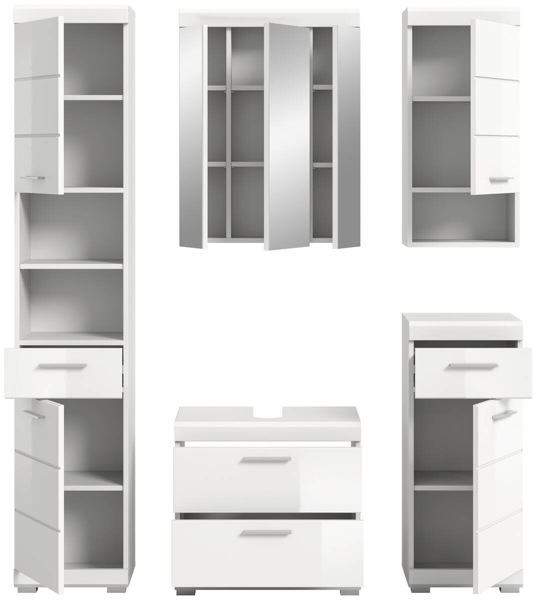 Badezimmer-Set Scout weiß weiß Hochglanz B/H/T: ca. 164x191x37 cm