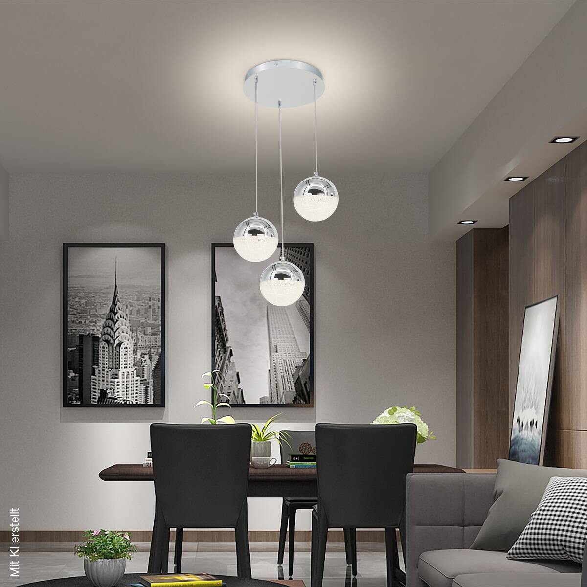 POCOline LED-Pendelleuchte Ginny Chrom Metall Acryl B/H/L: ca. 42x130x42 cm