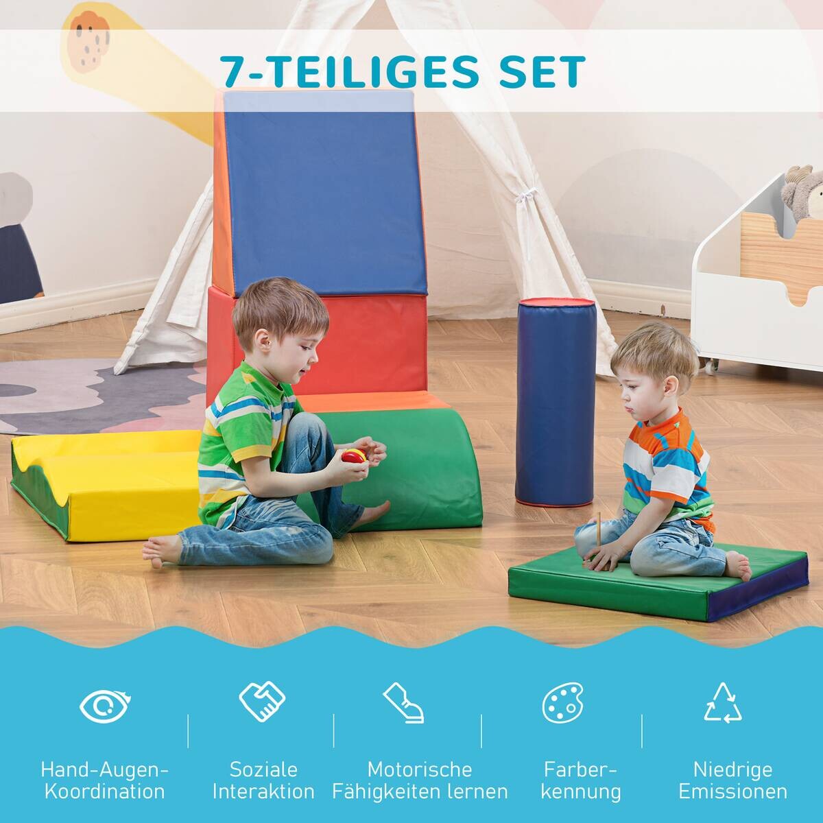 HOMCOM Kinder Softbausteine 7-tlg. B/H/L: ca. 40x60x11 cm