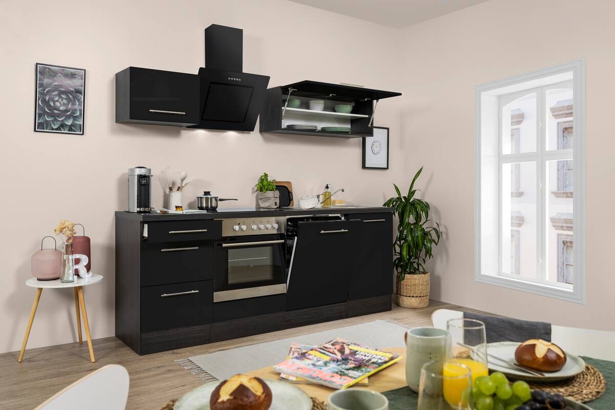 Respekta Küchenblock Amanda schwarz Hochglanz B/H/T: ca. 220x200x60 cm