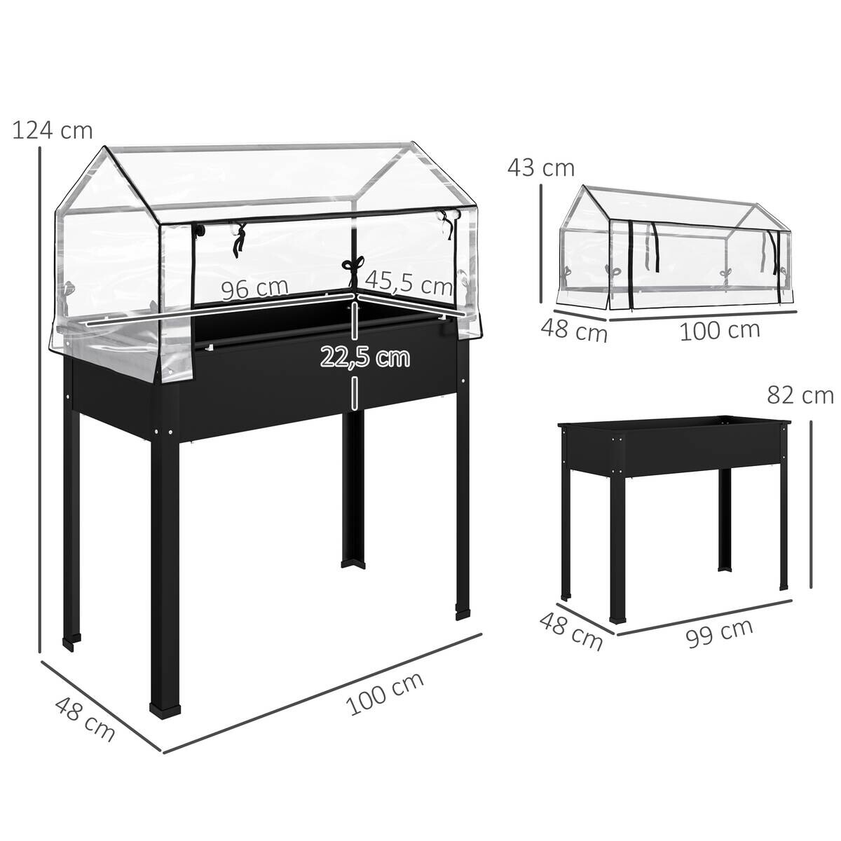 Outsunny Hochbeet schwarz Stahl B/H/T/L: ca. 48x124x48x100 cm