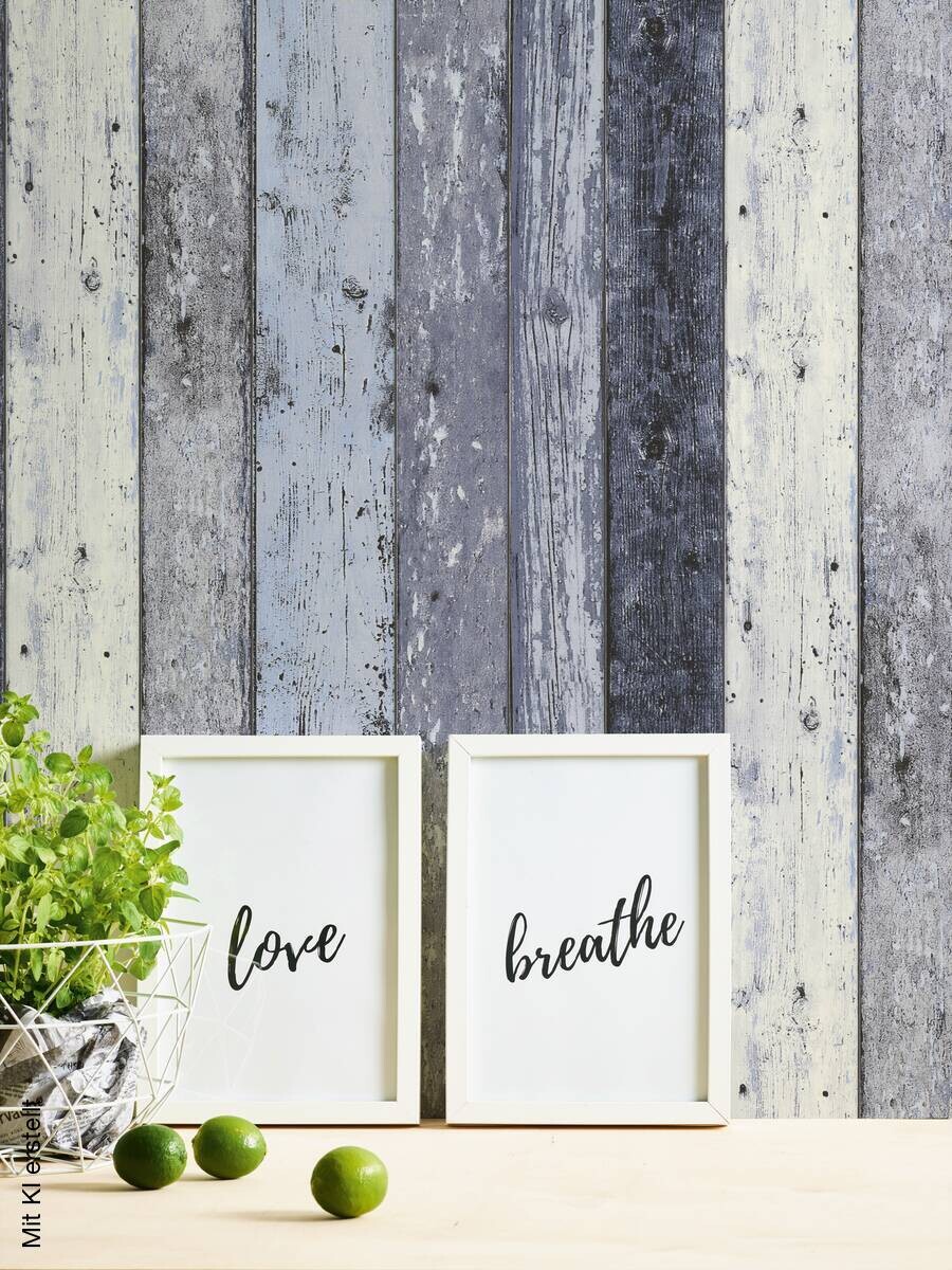 A.S.Creation Vliestapete Best of Woodn Stone 2nd Edition Holzoptik blau B/L: ca. 53x1005 cm