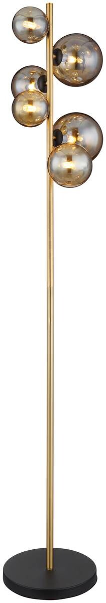 GLOBO Stehlampe RIHA schwarz amber messing Glas Metall B/H/L: ca. 26,5x155x28,5 cm G9 6 Brennstellen