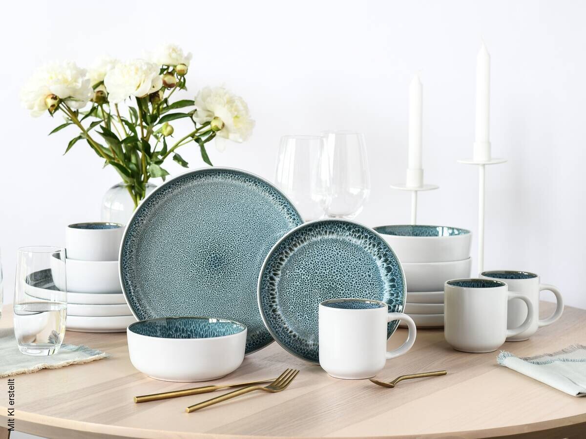 CreaTable Kombiservice Nordic Fjord eisblau Steinzeug 16 tlg.