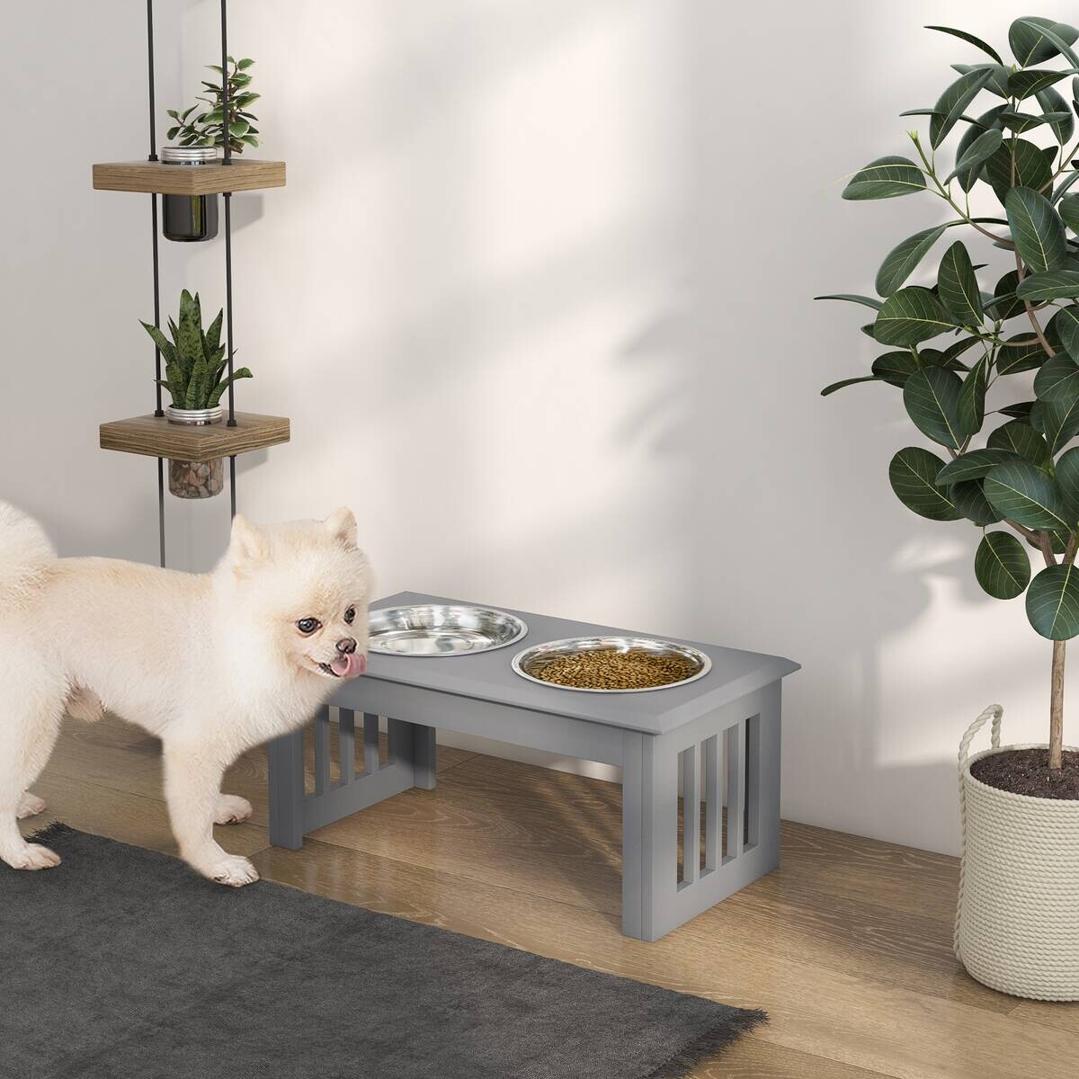 PawHut Futternapf grau Edelstahl B/H/L: ca. 30,5x25,4x58,4 cm