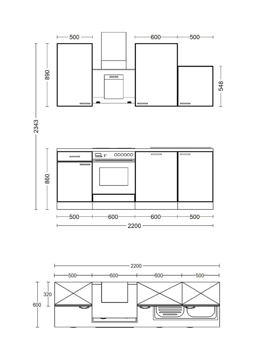 Küchenblock Elva anthrazit strukturiert B/H/T: ca. 220x234x60 cm