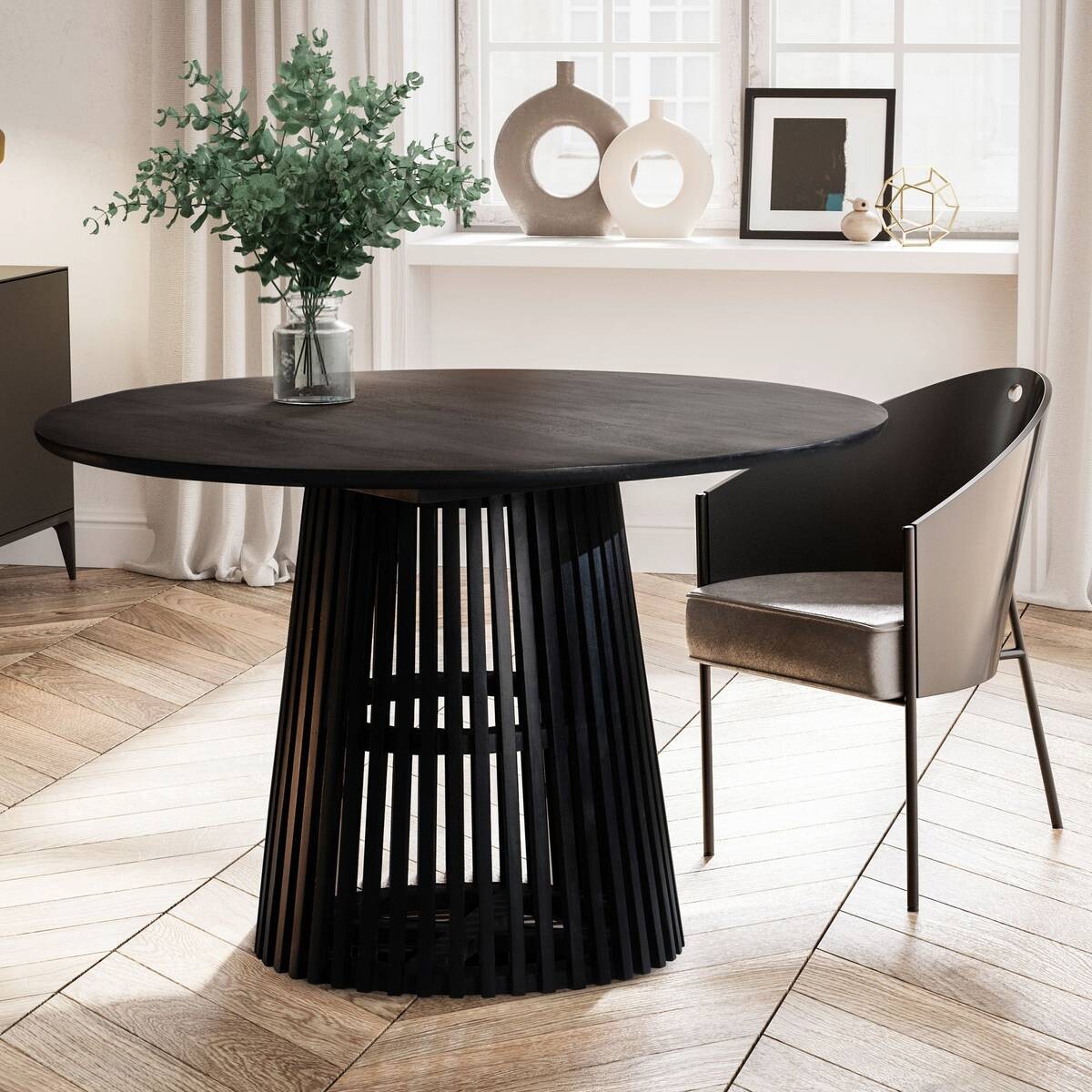 Esstisch schwarz H/D: ca. 77x120 cm