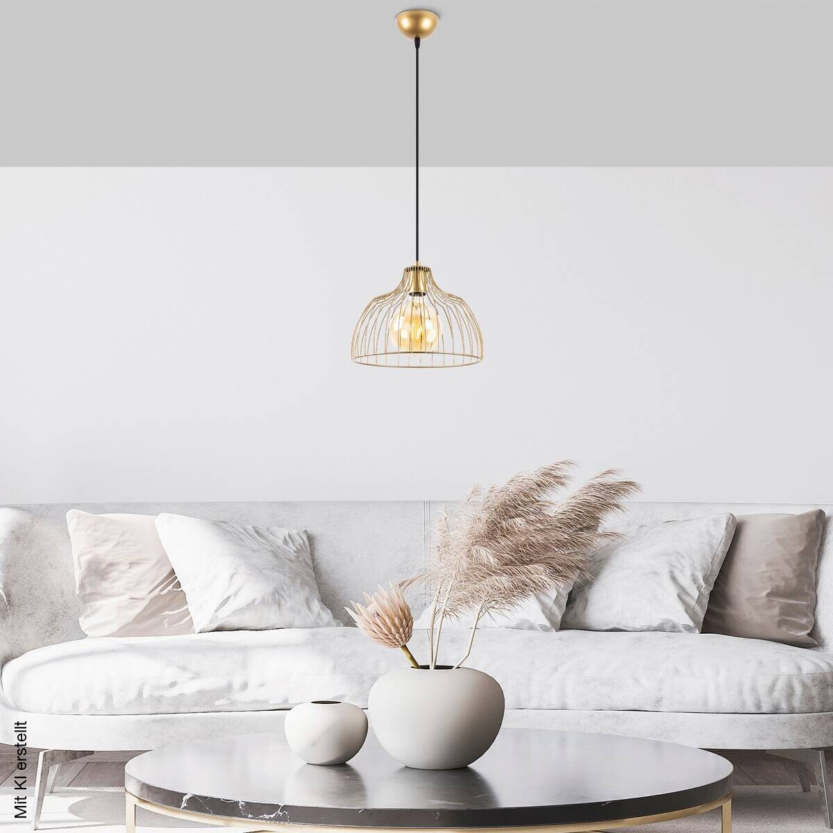 Opviq Pendelleuchte gold Metall B/H/T/L/D: ca. 30x121x30x30x30 cm E27 1 Brennstellen