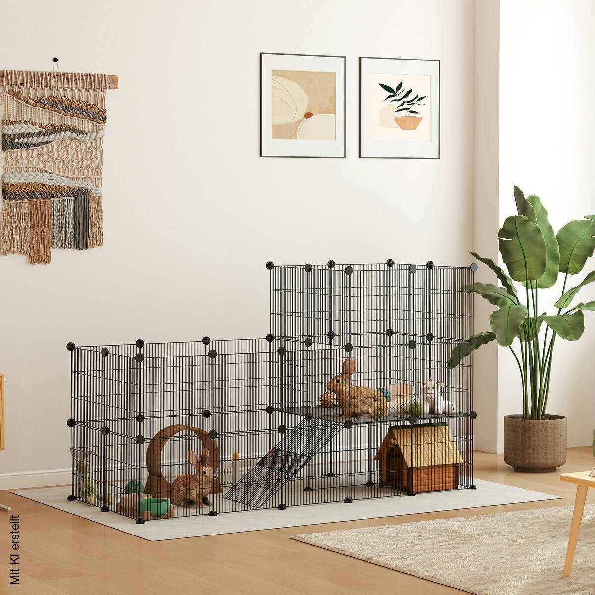 PawHut Kleintiergehege schwarz Stahl B/H/L: ca. 70x105x140 cm