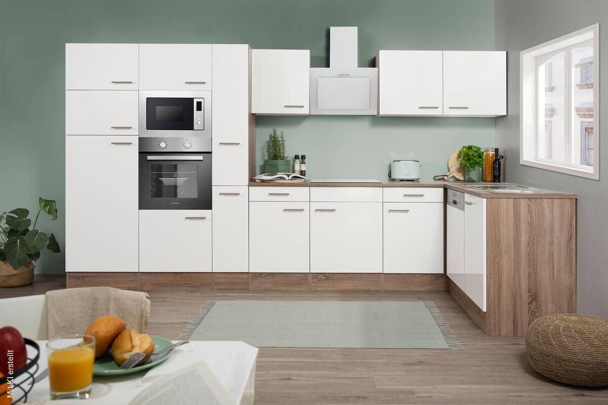 Respekta Winkelküche KBL370EYWMISGKE weiß B/H/T: ca. 370x205x172 cm