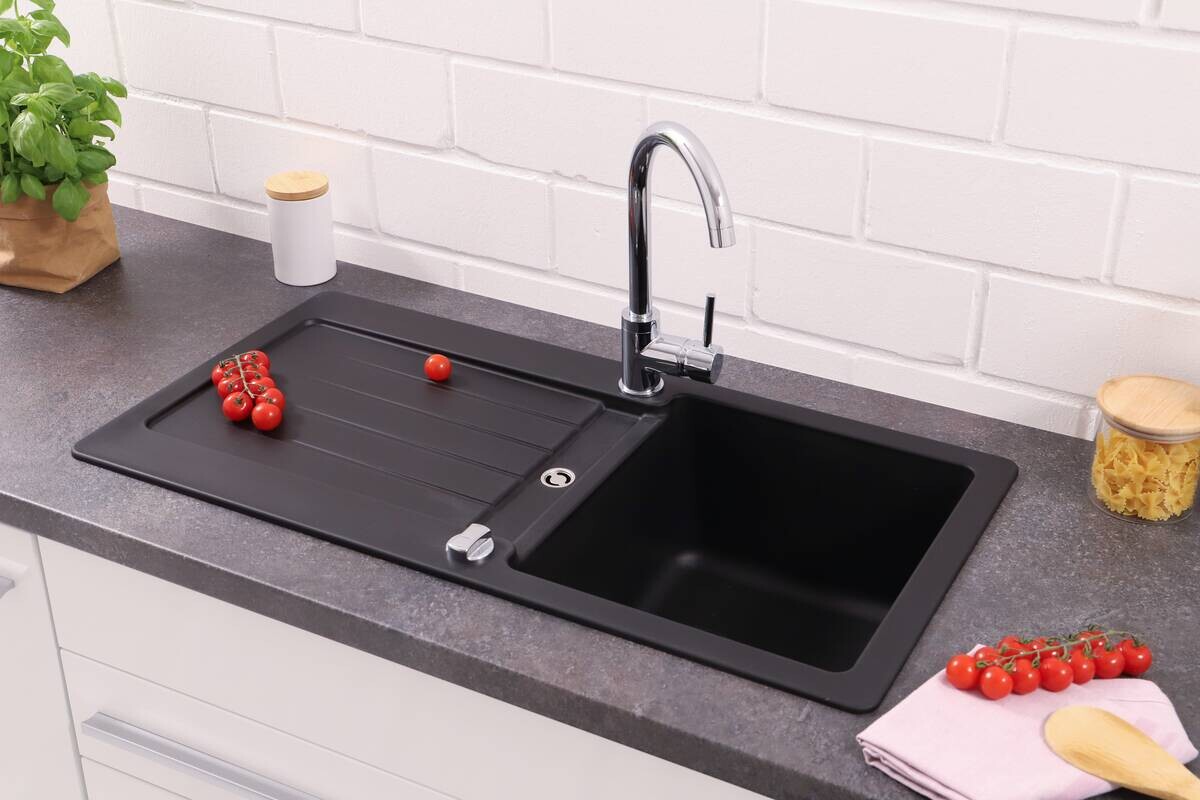 Respekta Einbauspüle Atlanta schwarz Granit B/H/T: ca. 86x20x43,5 cm