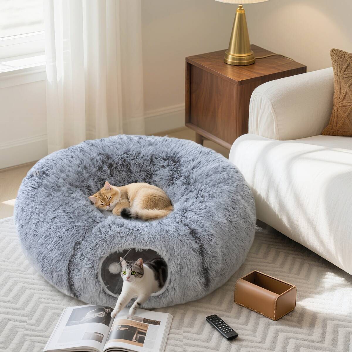 PawHut Katzentunnel hellgrau Polyester B/H/L: ca. 80x27x90 cm