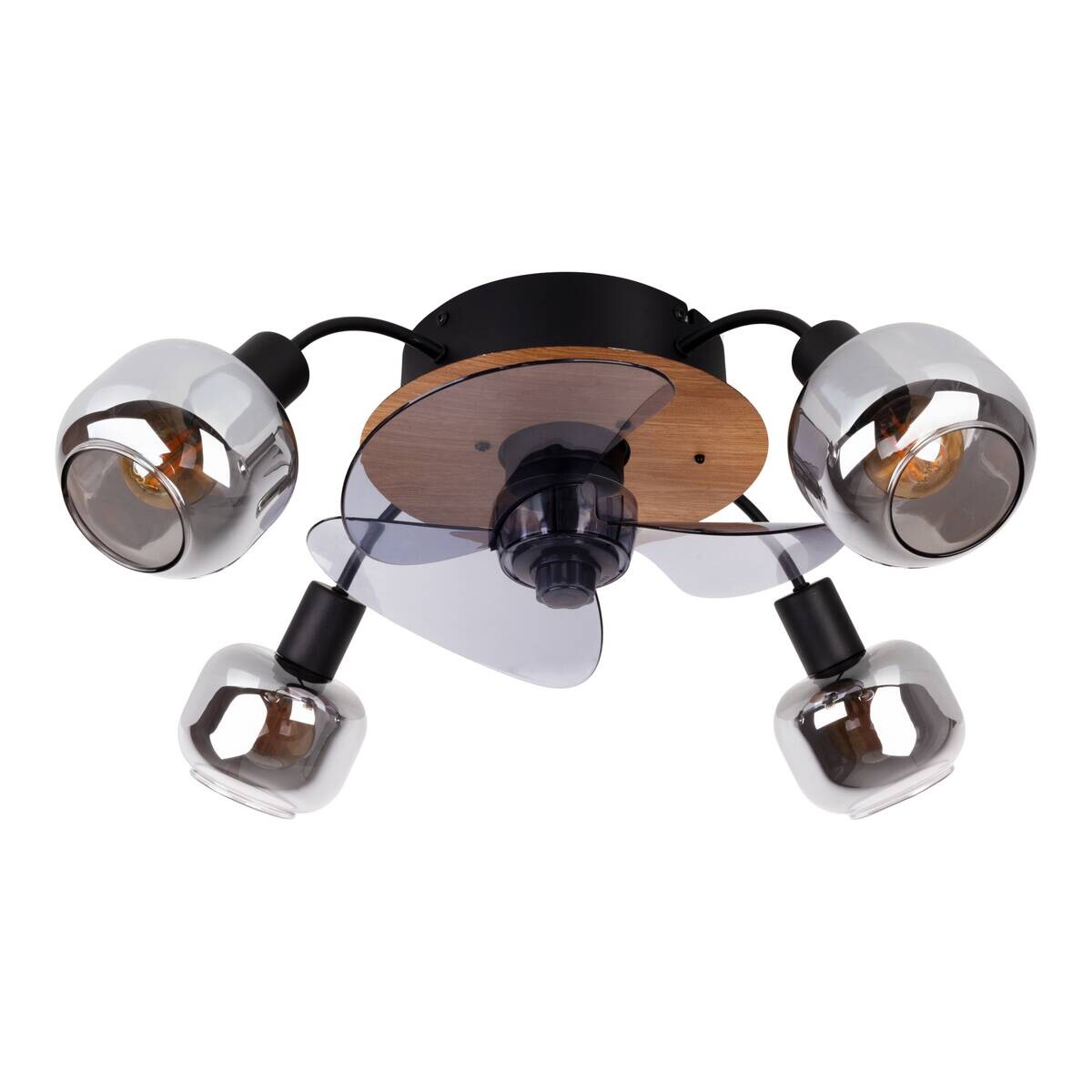 Näve Leuchten Deckenventilator schwarz Metall Glas Kunststoff B/H/T/D: ca. 48x21x48x48 cm E14 4 Brennstellen