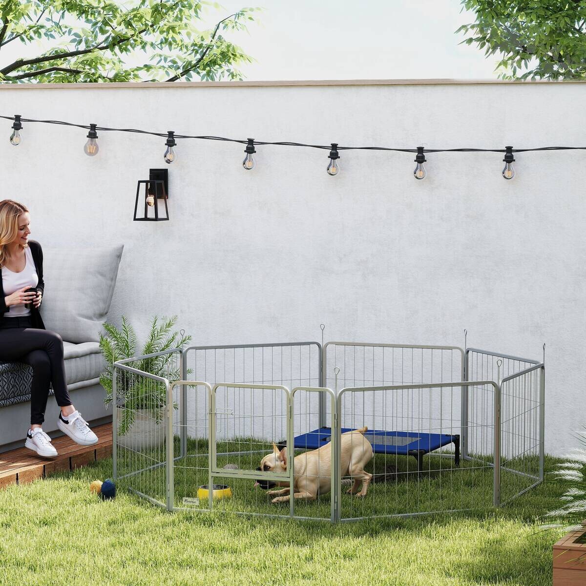 PawHut Welpenauslauf silber Stahl B/H/L: ca. 160x60x160 cm