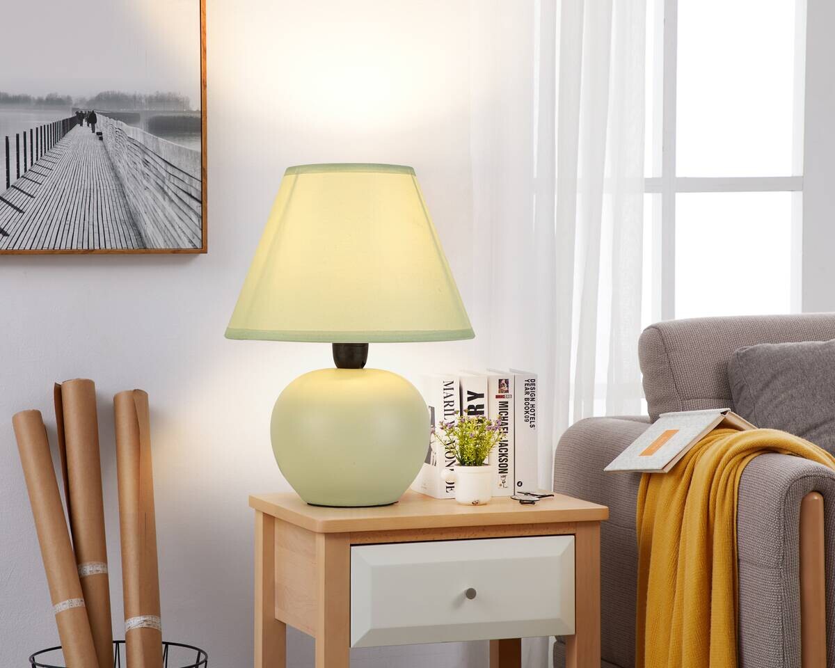 Nolo Tischleuchte Seline grün Stoff Keramik H: ca. 24 cm E14 1 Brennstellen