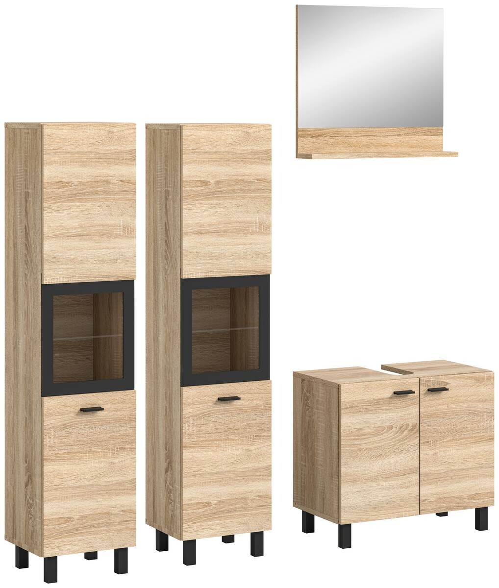 Badezimmer-Set BOSTON Eiche Sonoma Nachbildung schwarz B/H/T: ca. 137x186x33 cm