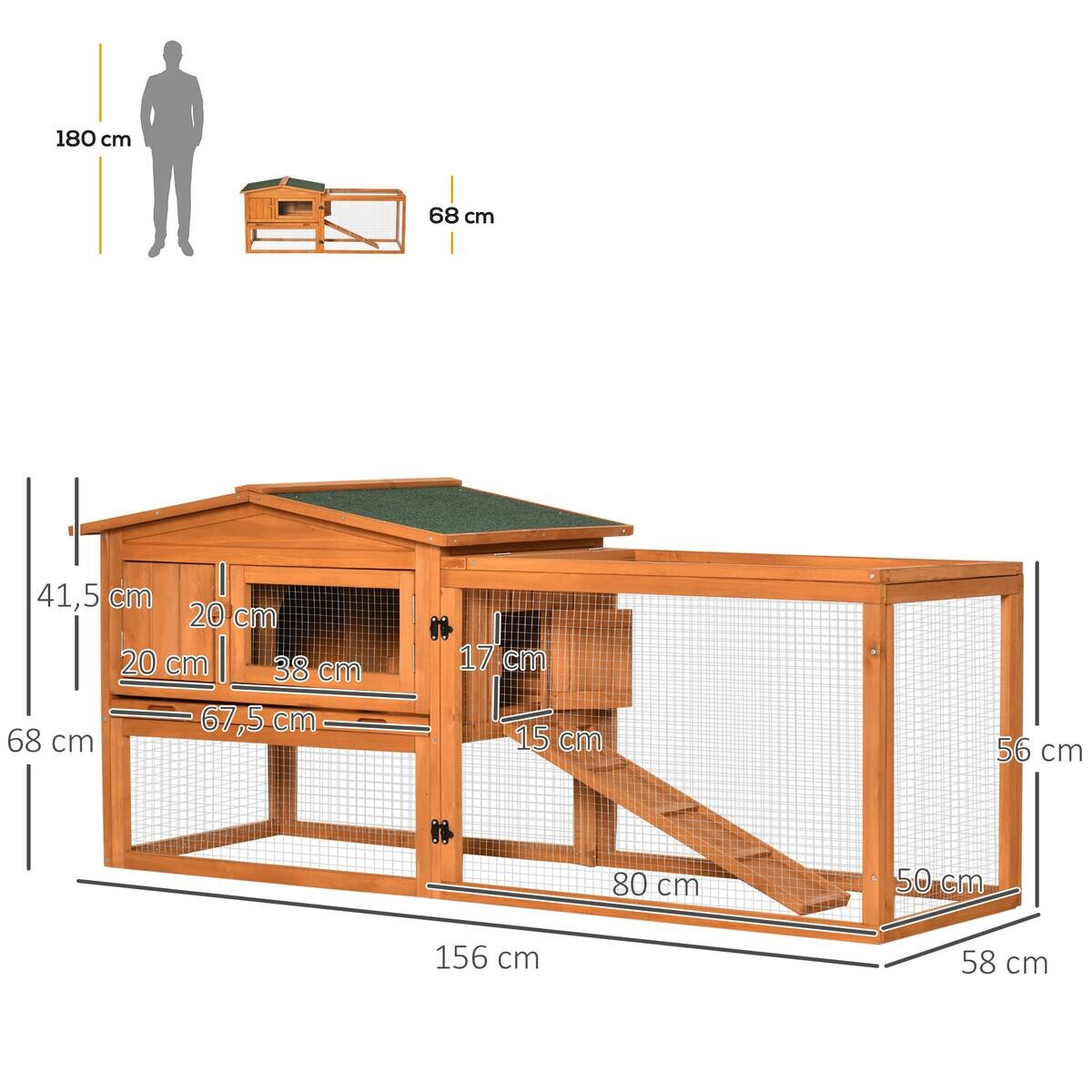 PawHut Stall orange Edelstahl B/H/L: ca. 58x156x68 cm