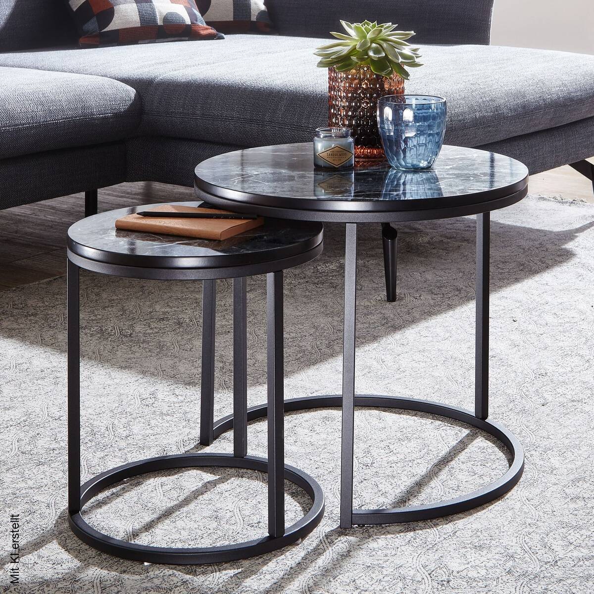 Couchtisch 2er-Set. schwarz Marmor Optik schwarz