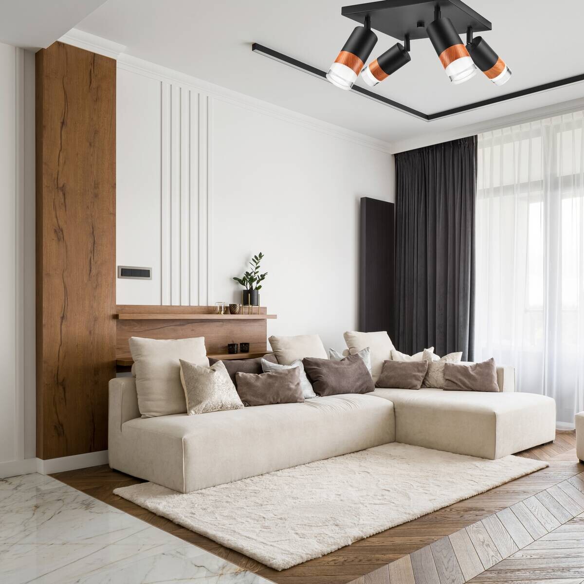 Lamkur Deckenleuchte schwarz Stahl Glas B/H/L: ca. 28x19x28 cm 4 Brennstellen