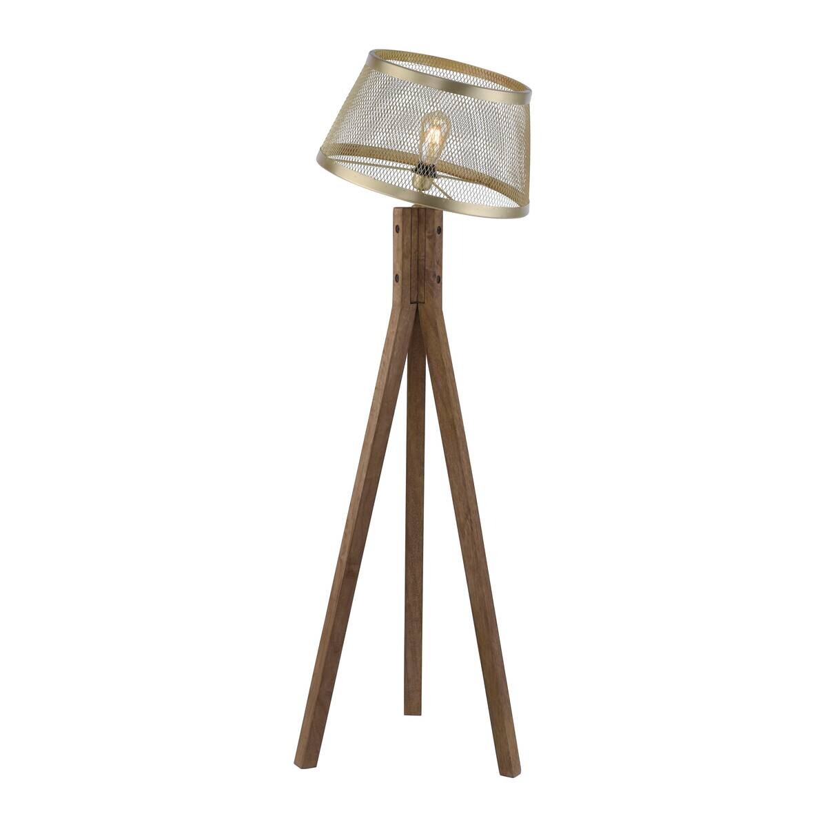 Stehlampe Frederik messing Holz B/H/L: ca. 46x145x46 cm E27 1 Brennstellen