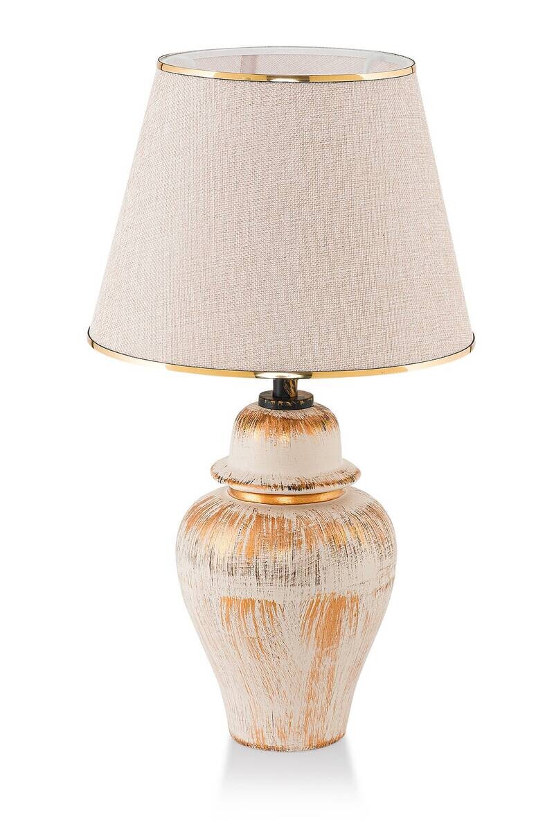 Opviq Tischleuchte beige gold Metall Stoff B/H/T/L/D: ca. 18x50x18x18x18 cm E27 1 Brennstellen