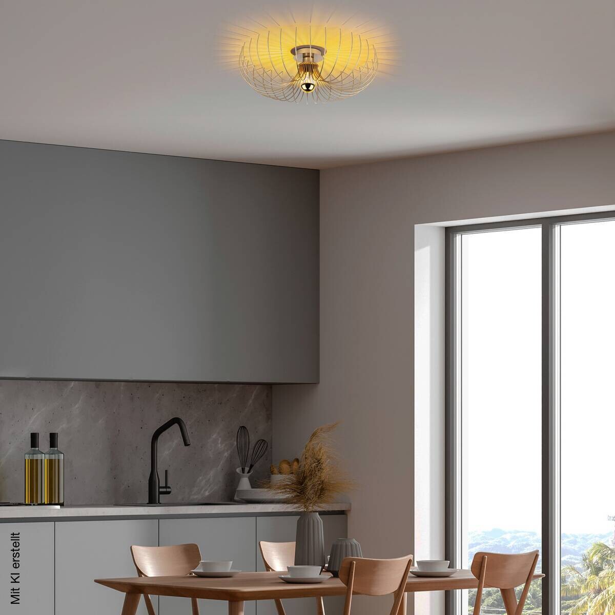 Opviq Pendelleuchte Karsortel gold B/H/T/L/D: ca. 56x16x56x56x56 cm E27 1 Brennstellen