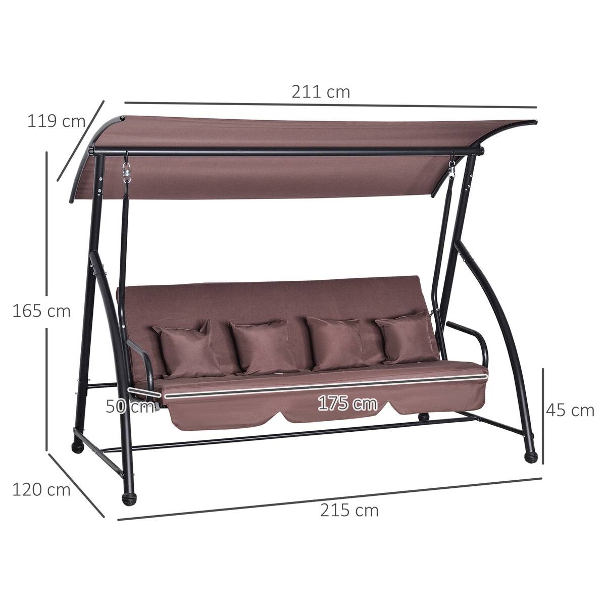 Outsunny Hollywoodschaukel braun Stahl B/H/L: ca. 120x165x215 cm