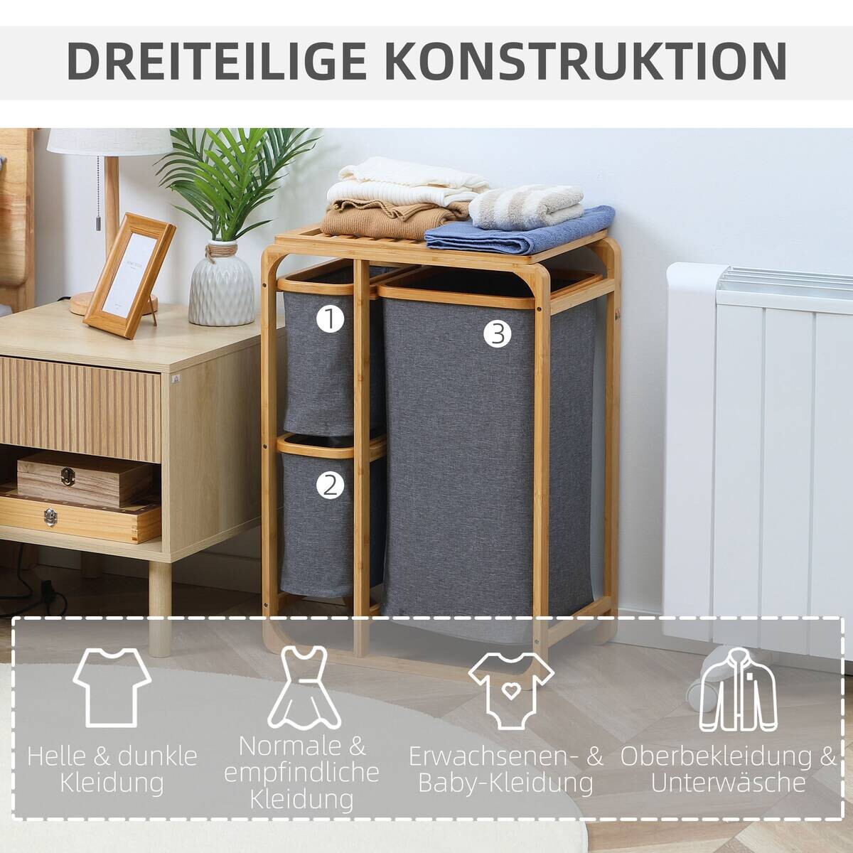 HOMCOM Wäschekorb natur B/H/L: ca. 32x50x69,7 cm