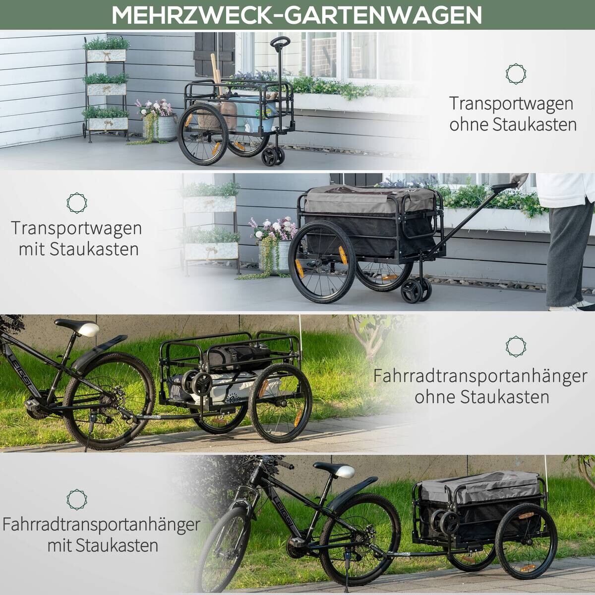 HOMCOM Fahrradanhänger grau grau B/H/L: ca. 64x130x103 cm