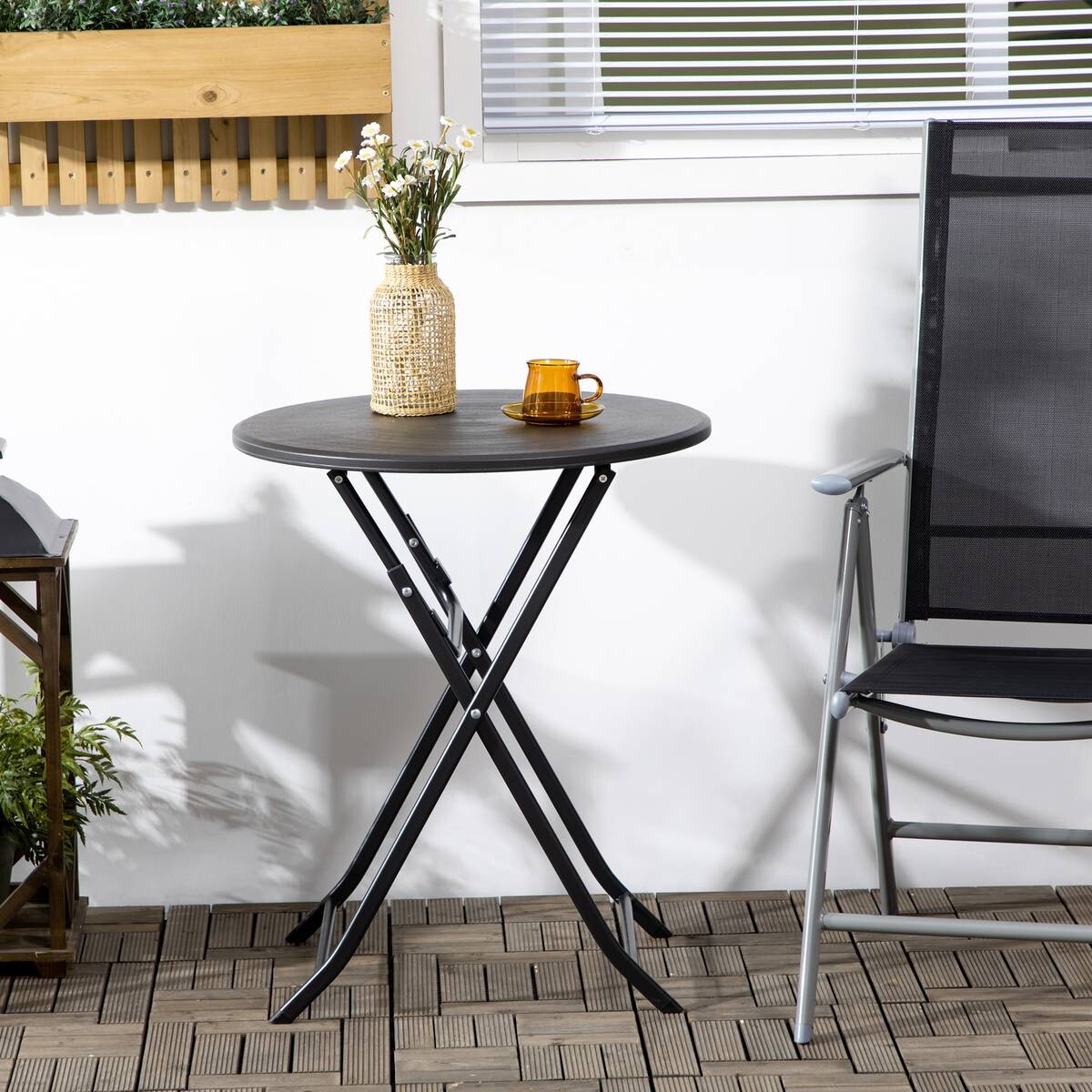 Outsunny Gartentisch dunkelgrau Stahl B/H/L: ca. 60x73x60 cm