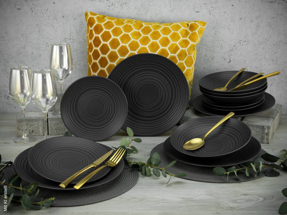 CreaTable Tafelservice Lava Stone schwarz Keramik 12 tlg.