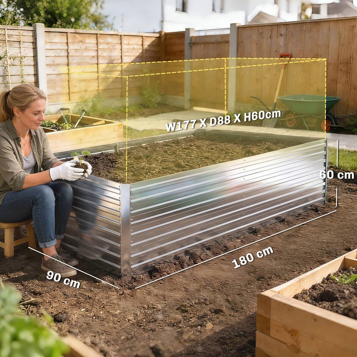 Outsunny Hochbeet silber B/H/T/L: ca. 90x60x90x180 cm
