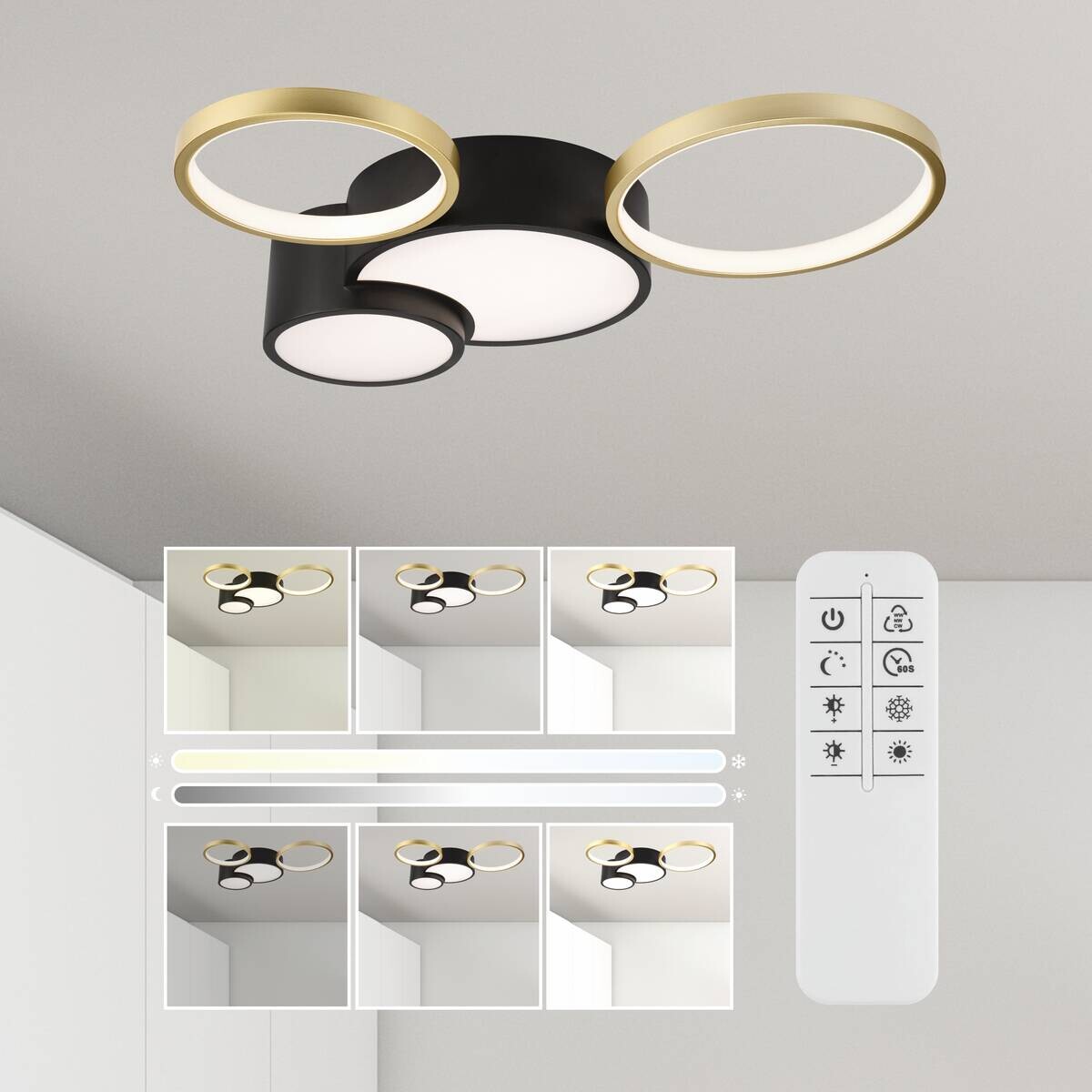 Lamkur LED-Deckenleuchte ALIZEE 50980 schwarz gold PVC Stahl H/L: ca. 9,5x60 cm 3 Brennstellen