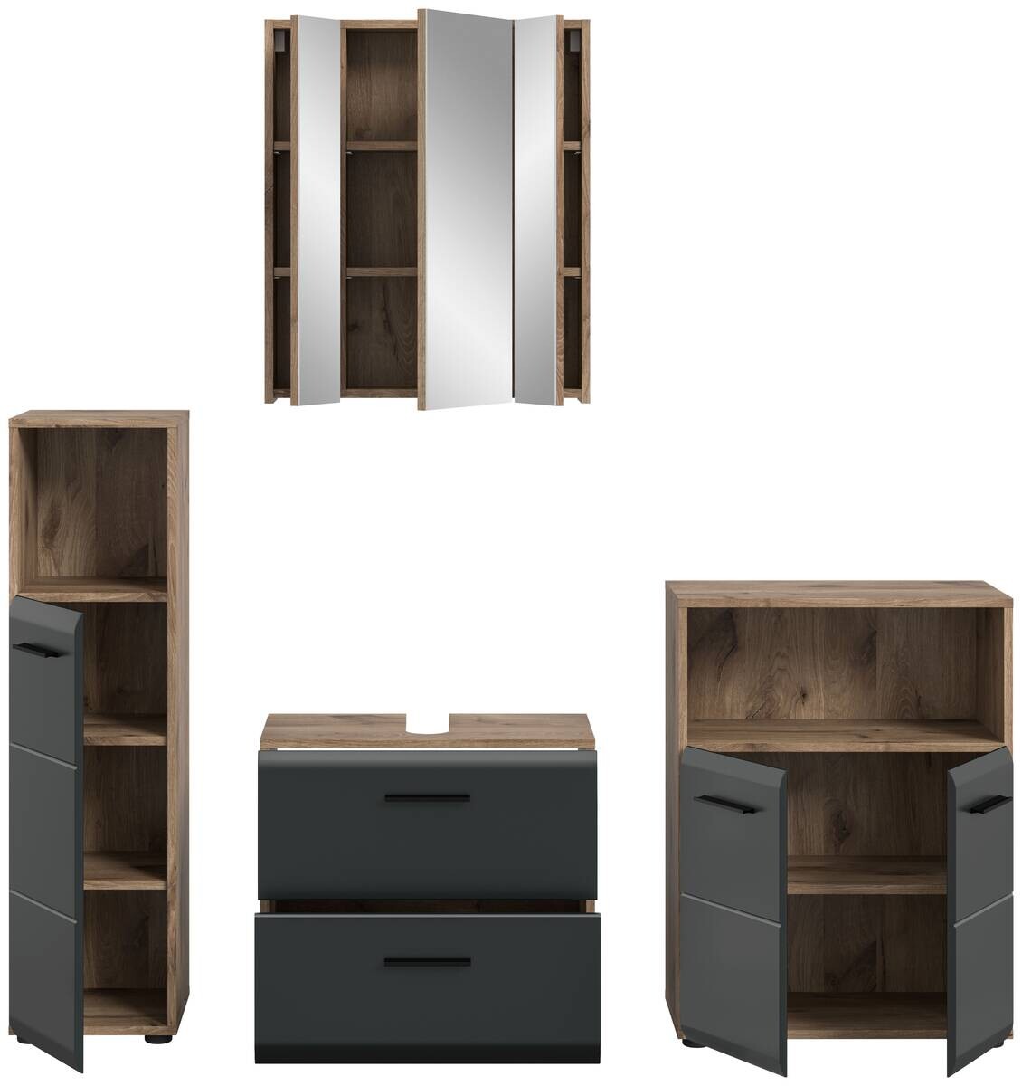 Badezimmer-Set Ice Nox Oak Nachbildung schwarz matt B/H/T: ca. 180x185x30 cm