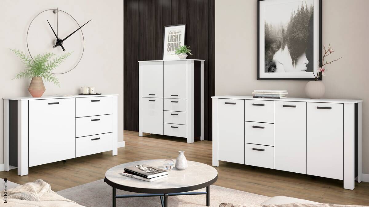 Highboard FARO weiß schwarz B/H/T: ca. 120x137x40 cm