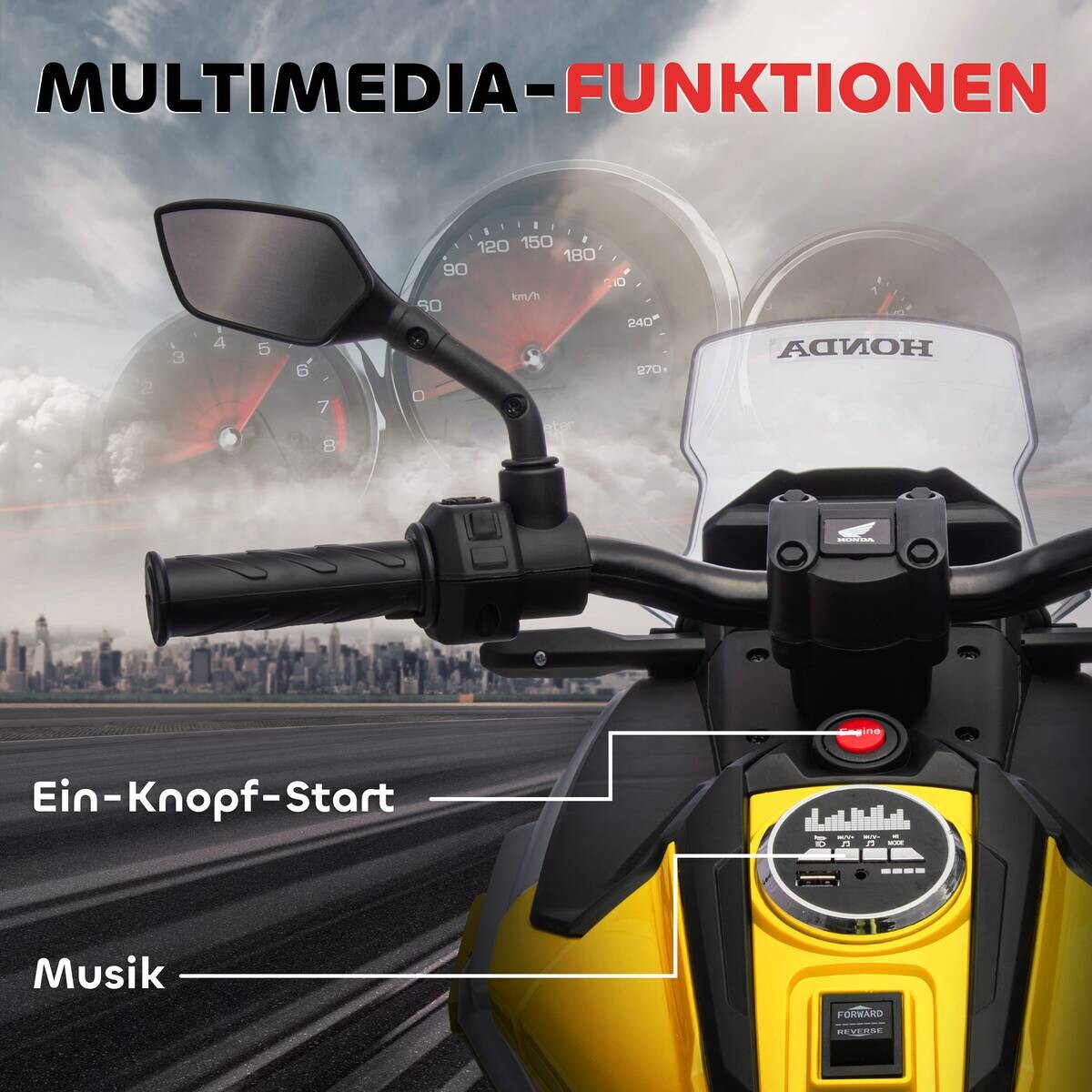 AIYAPLAY Kinder Elektro-Motorrad gelb B/H/L: ca. 46x75x107 cm